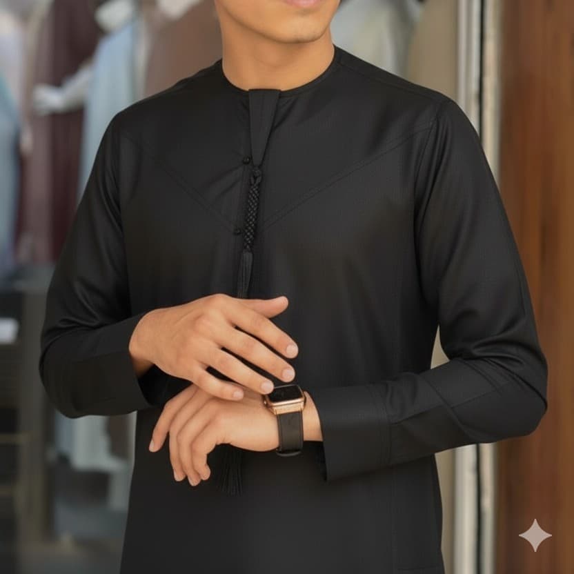 القميص الإماراتي الأصلي موديل 2026 كتان خلية النحل - image 1