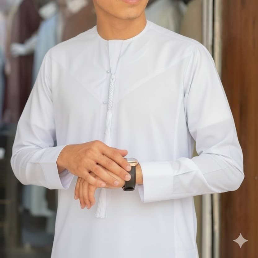 القميص الإماراتي الأصلي موديل 2026 كتان خلية النحل - image 2